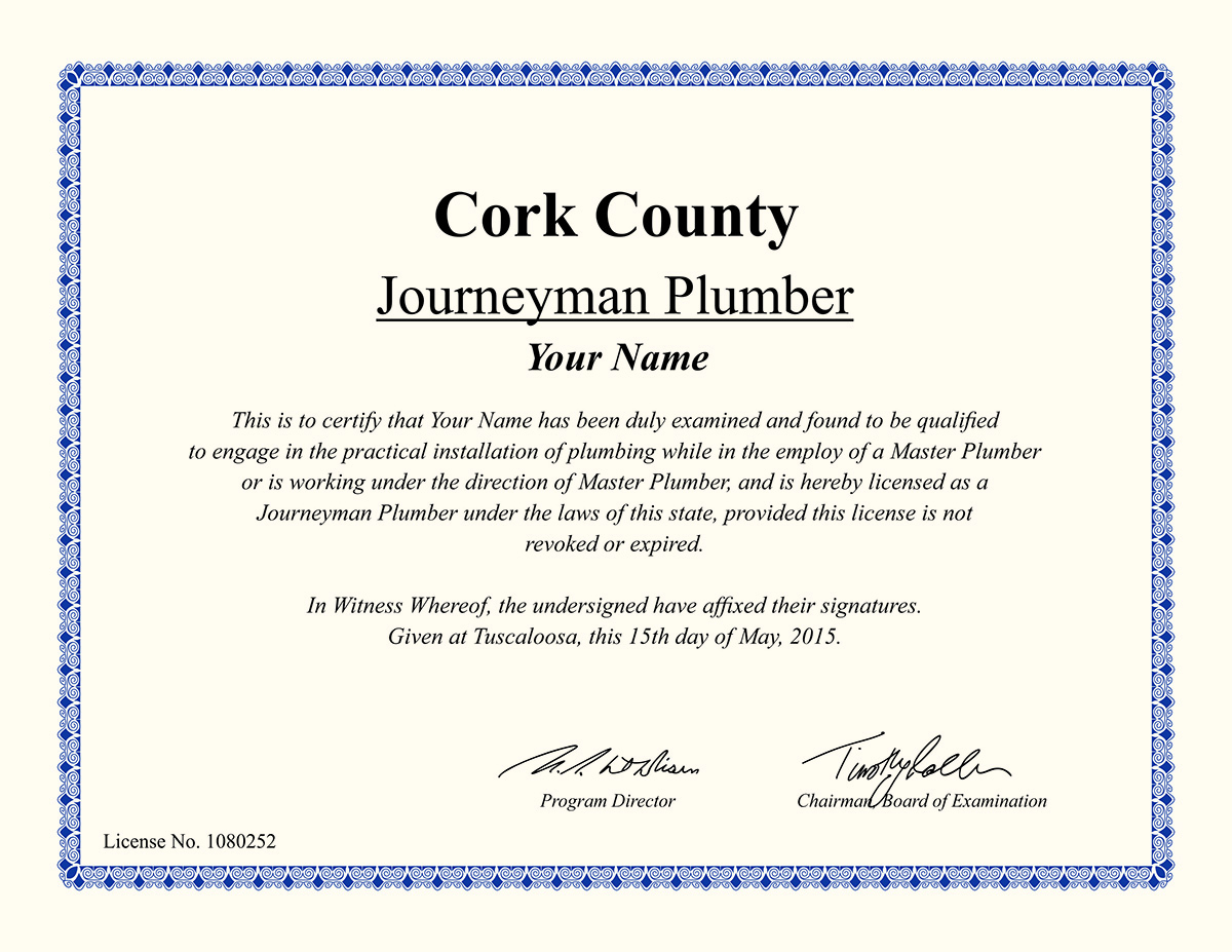 Journey Plumber Certificate